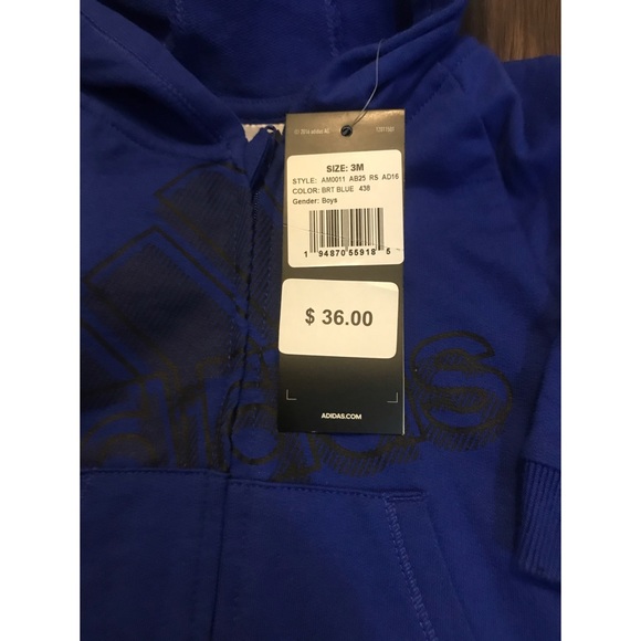 ADIDAS BABY HOODED COVERALL SIZE 3 MONTHS - Picture 3 of 3